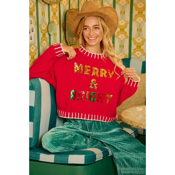 BiBi Christmas Theme Sequin Lattering Sweater NWT - Picture 10 of 16